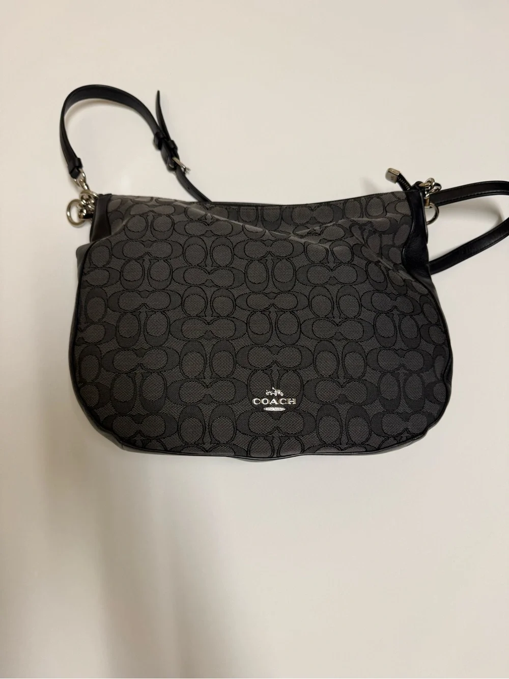 Coach Black and Gray Signature Hobo Shoulder Bag